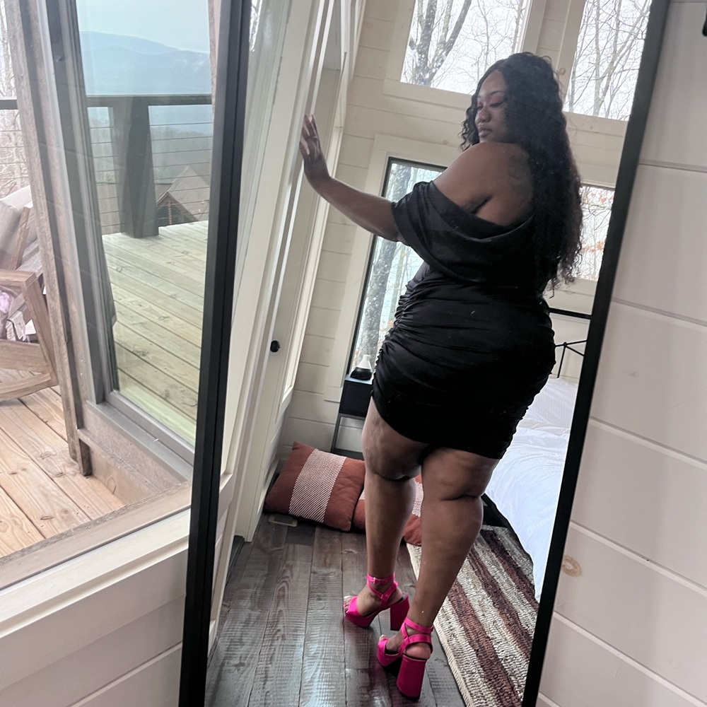 Plus size black satin dress